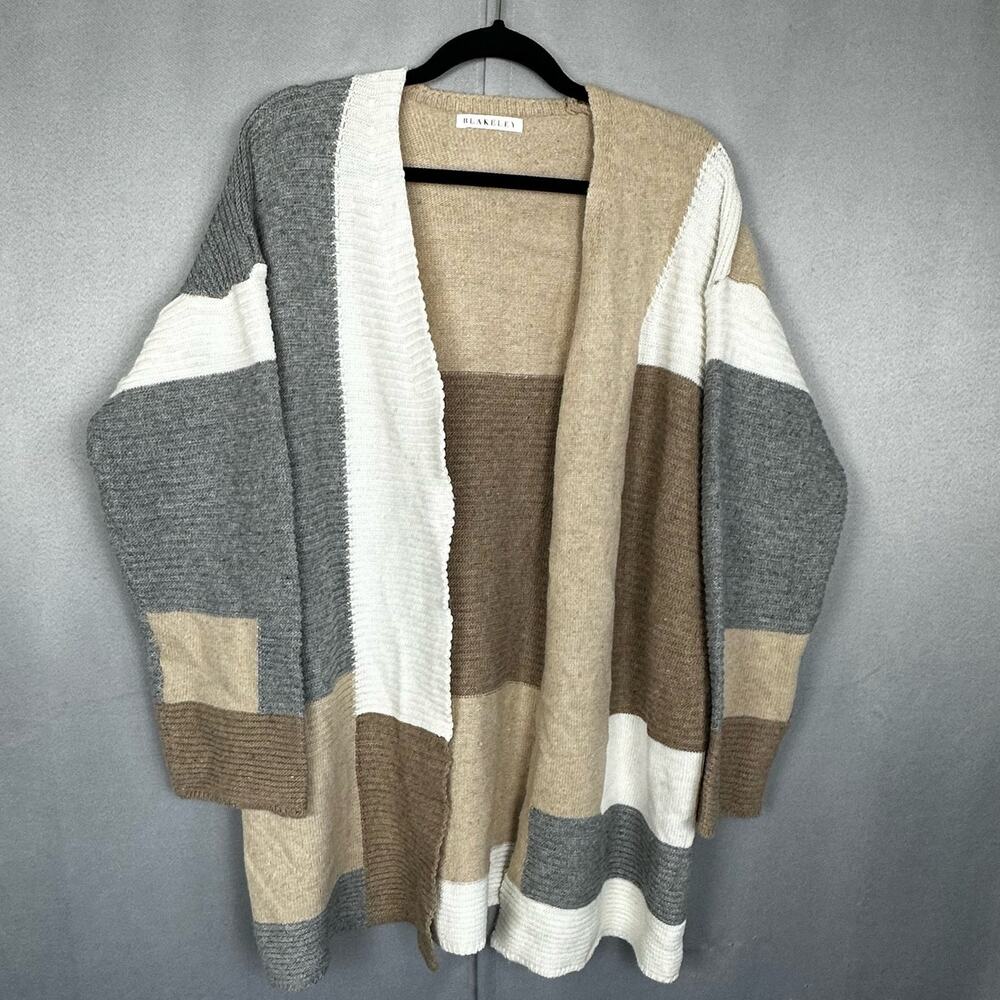 Women's Blakely Chunky Knit Color Black Neutral Color Open Front Cardigan 1X/ 2X